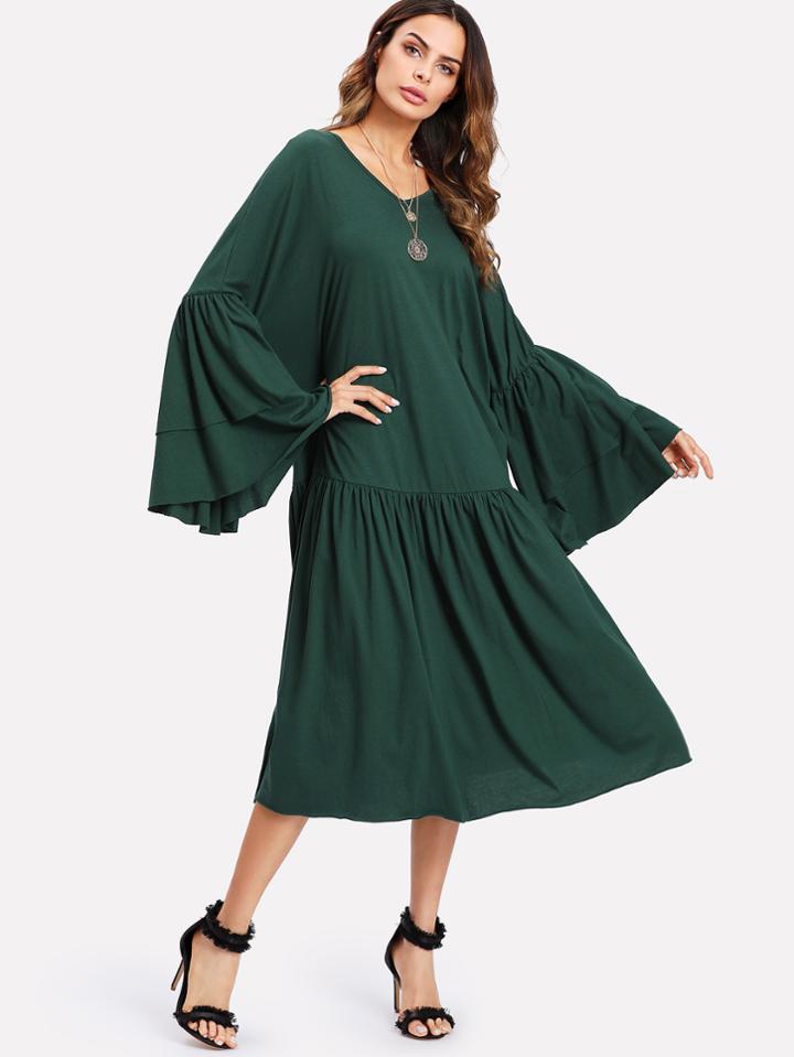 Shein Tiered Trumpet Sleeve Drop Waist Dress