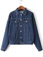 Shein Blue Letter Embroidery Single Breasted Jacket With Pocket