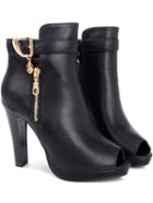 Shein Black Peep-toe Side Zipper High Stiletto Heel Short Boots