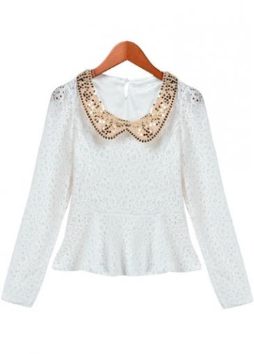 Rosewe White Long Sleeve Peter Pan Collar Blouse