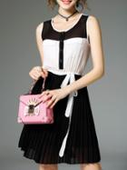 Shein Black White Pleated Tie-waist Dress