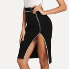 Shein Contrast Binding Slit Hem Skirt