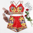 Shein Flower Embroidery Crop Cami Top & Shorts Set