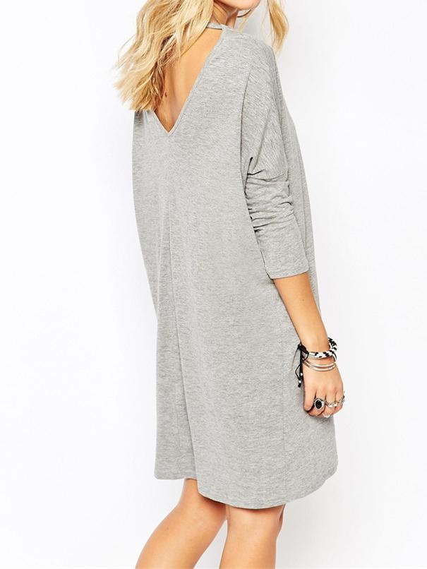 Shein Grey Long Sleeve Open Back Trapeze Dress