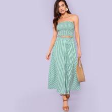 Shein Plaid Print Smocked Cami Top & Skirt Co-ord