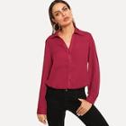Shein Pocket & Button Front Solid Collar Shirt