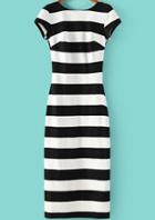 Shein Black White Striped Short Sleeve Backless Dress