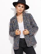 Shein Multicolor Notch Collar Pocket Front Tweed Blazer