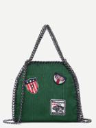 Shein Green Corduroy Chain Trim Badge Shoulder Bag