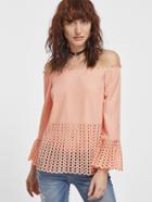 Shein Pink Laser Cutout Off The Shoulder Bell Sleeve Top
