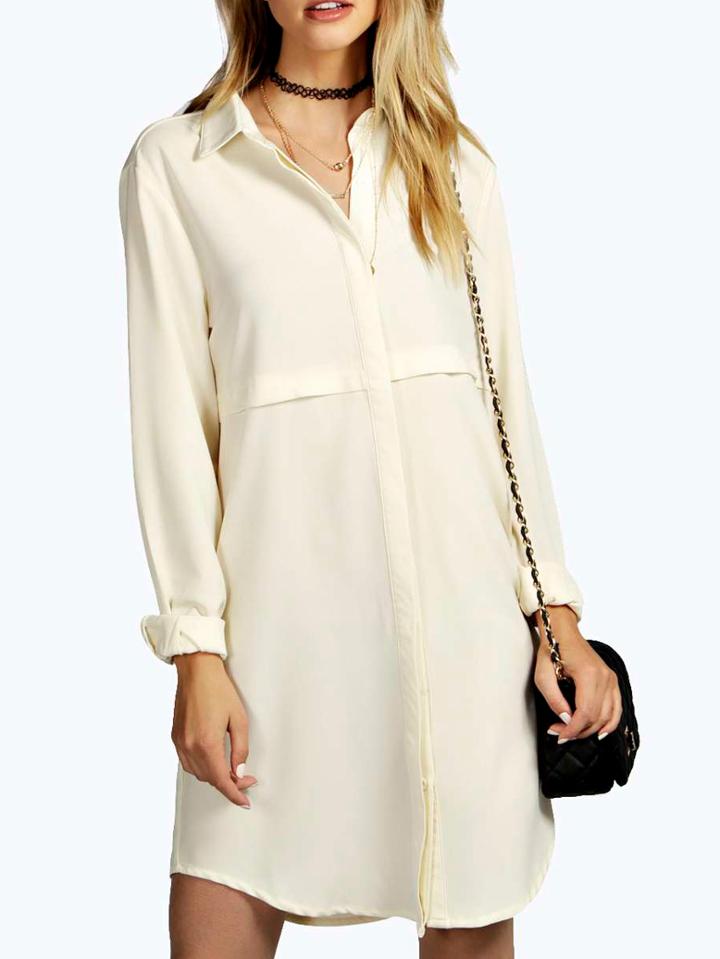 Shein White Lapel Loose Casual Shirt Dress