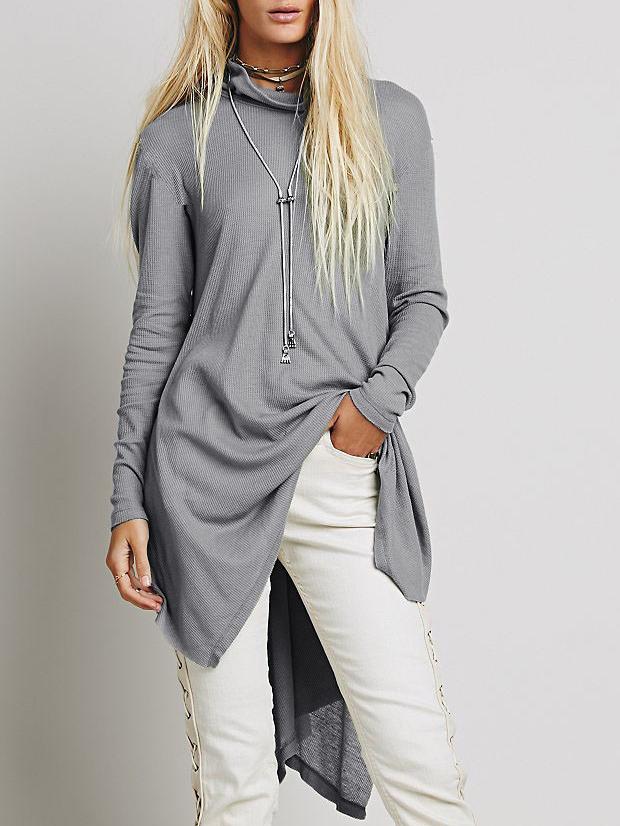 Shein Grey Stand Collar High Low Dress