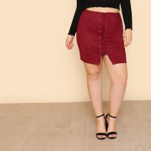 Shein Plus Grommet Crisscross Front Suede Skirt
