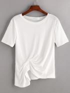 Shein White Pleated Detail Asymmetric Hem T-shirt