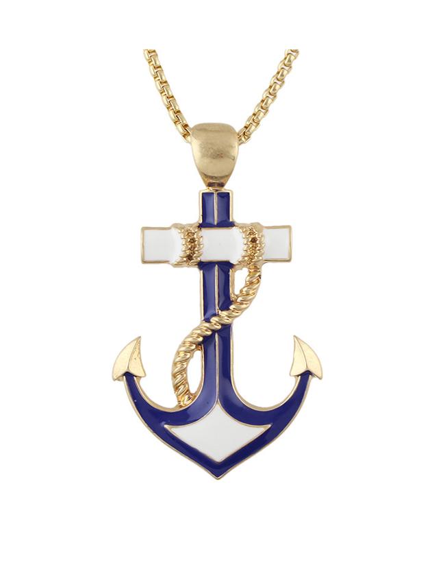 Shein Gold Enamel Anchor Shape Long Necklace