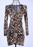 Rosewe Charming Leopard V Neck Long Sleeve Mini Dress