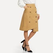 Shein Solid Button Front Asymmetrical Hem Skirt