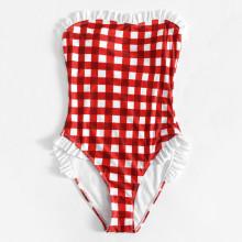 Shein Frill Checker Bandeau Swimsuit