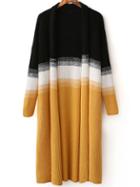 Shein Color Block Open Front Long Cardigan