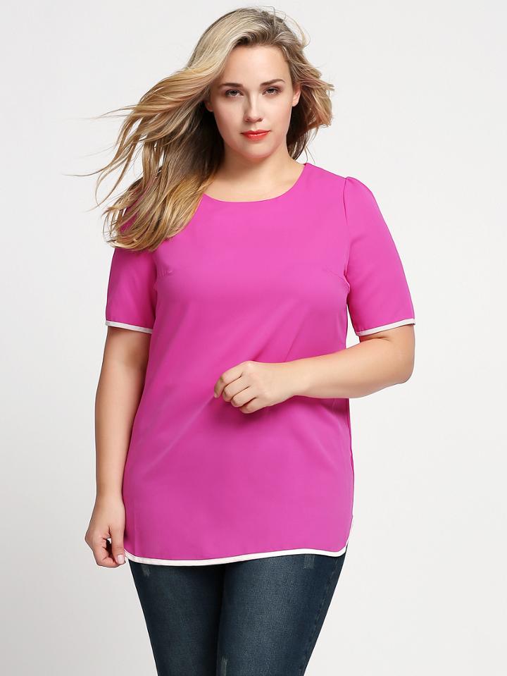 Shein Plus Size Contrast Trim Top - Hot Pink