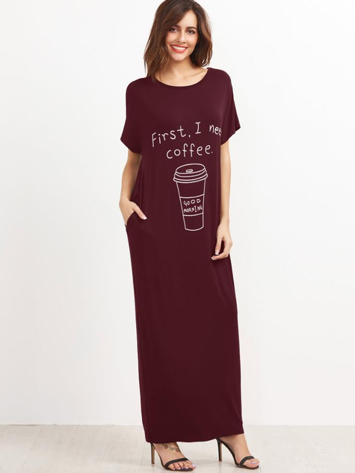 Shein Hidden Pocket Side Cocoon Graphic Tee Dress