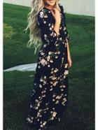Shein Navy Long Sleeve Floral Maxi Dress