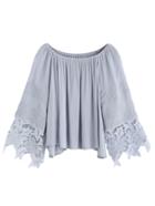 Shein Grey Off The Shoulder Lace Contrast Blouse