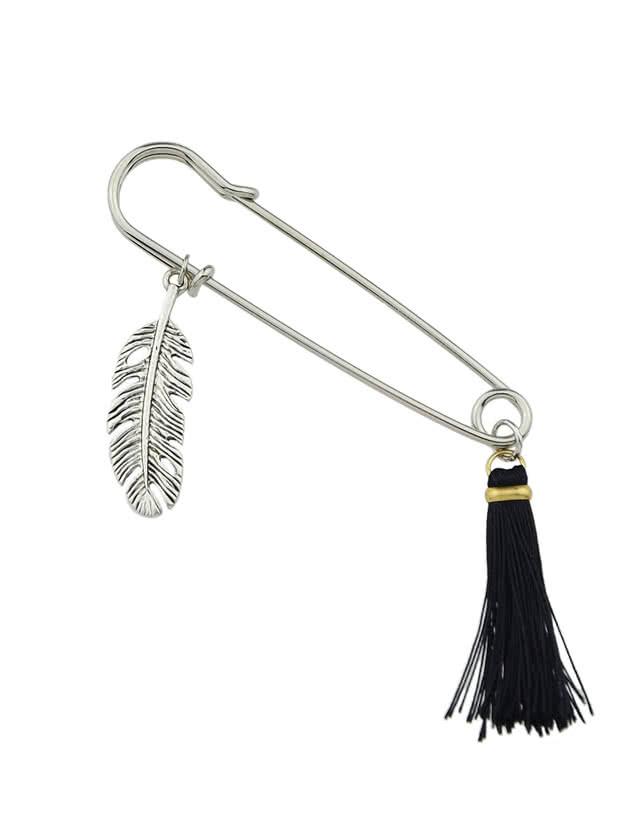 Shein Black Color Leaf Shape Tassel Women Brooches Pin