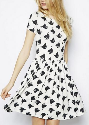 Rosewe Fine Quality Round Neck Short Sleeve Print Dress