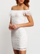 Shein White Off The Shoulder Feather Embellished Dress
