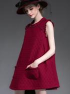 Shein Win Red Round Neck Sleeveless Beading Pockets Dress