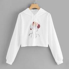 Shein Girl Print Front Drawstring Hoodie