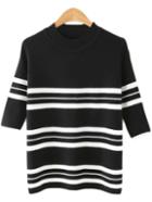 Shein Black Crew Neck Stripe Knit T-shirt