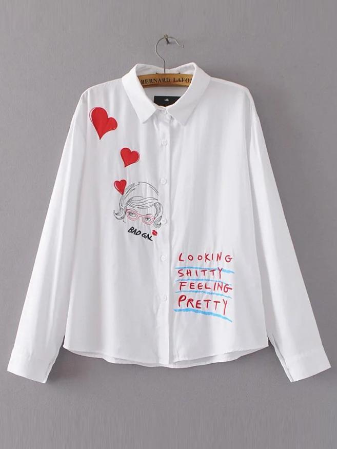 Shein White Heart Print Shirt