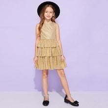 Shein Girls Layered Hem Belted Dress