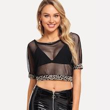 Shein Leopard Print Sheer Tee