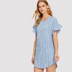 Shein Flounce Sleeve Striped Denim Dress