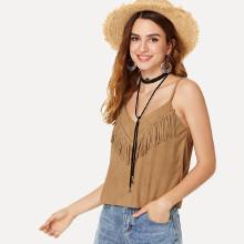 Shein Fringe Trim Suede Cami Top