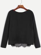 Shein Black Contrast Eyelash Lace Wrap Back T-shirt