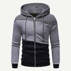 Shein Men Cut And Sew Panel Drawstring Zip Up Hoodie