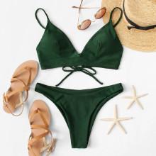 Shein Knot Back Solid Bikini Set