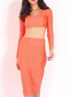 Rosewe Charming Two Pieces Pattern Long Sleeve Orange Dress