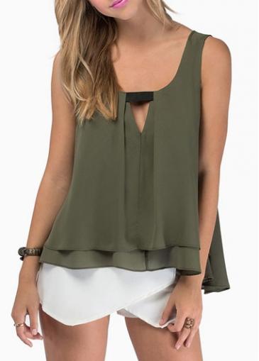 Rosewe Army Green Double Layer Chiffon Tank Top