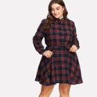 Shein Plus Drawstring Waist Checked Shirt Dress
