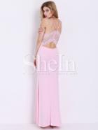 Shein Pink Spaghetti Strap Cut Out With Lace Lipsy Flowy Occassions Maxi Dress