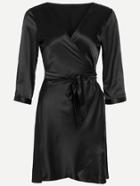Shein Black V Neck Wrap Tie  Pajamas Dress