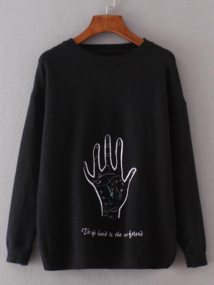 Shein Slogan Embroidery Drop Shoulder Sweater