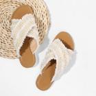 Shein Criss Cross Flat Slippers With Faux Pearl