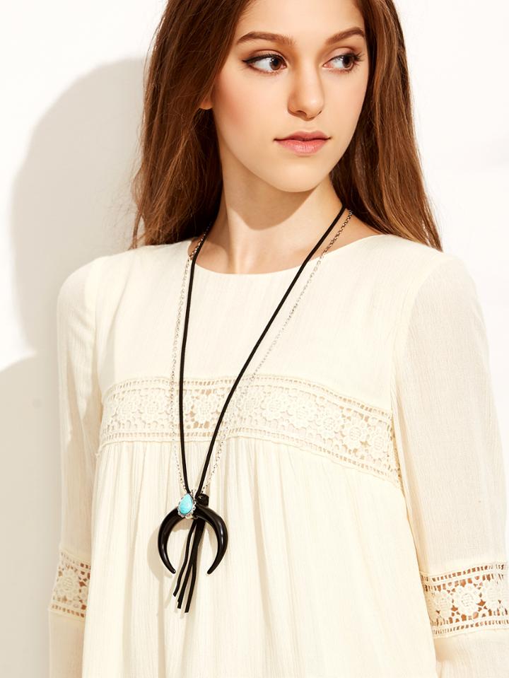 Shein Black Tassel Turquoise Ox Horn Pendant Necklace