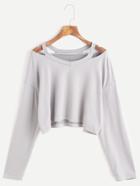 Shein Grey Cut Out Neck Crop T-shirt